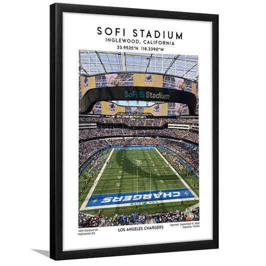 Sofi Stadium, Los Angeles Chargers Football Stadium Wall Art Print, Framed Art Prints Wall Decor