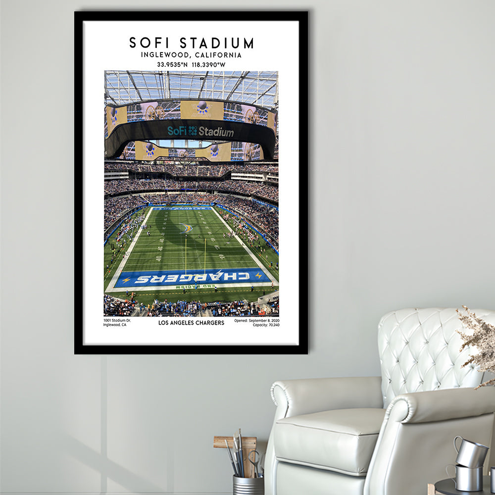 Sofi Stadium, Los Angeles Chargers Football Stadium Wall Art Print, Framed Art Prints Wall Decor