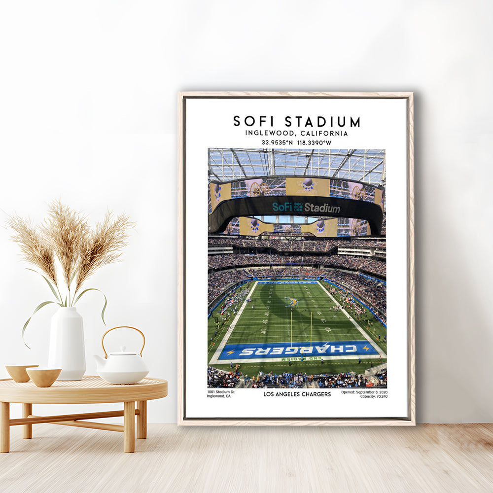 Sofi Stadium, Los Angeles Chargers Football Stadium Wall Art Print, Framed Canvas Prints Wall Art