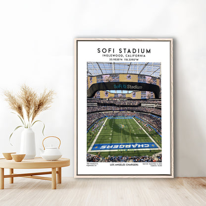 Sofi Stadium, Los Angeles Chargers Football Stadium Wall Art Print, Framed Canvas Prints Wall Art