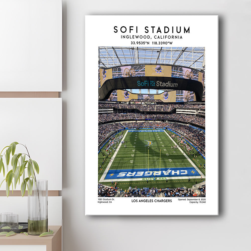 Sofi Stadium, Los Angeles Chargers Football Stadium Wall Art Print, Canvas Prints Wall Art, Man Cave Decor
