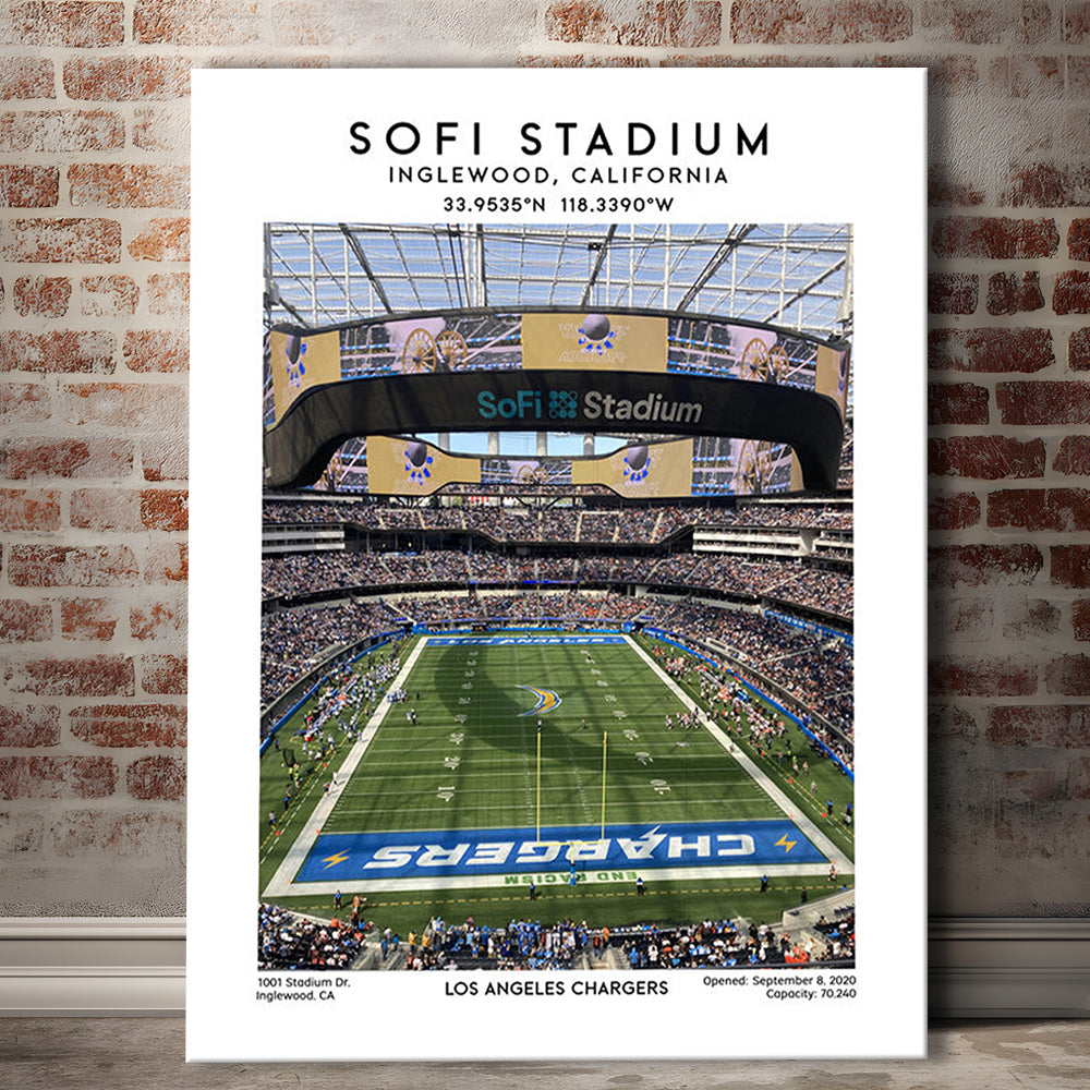 Sofi Stadium, Los Angeles Chargers Football Stadium Wall Art Print, Canvas Prints Wall Art, Man Cave Decor