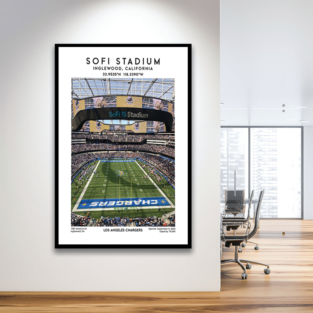Sofi Stadium, Los Angeles Chargers Football Stadium Wall Art Print, Framed Art Prints Wall Decor