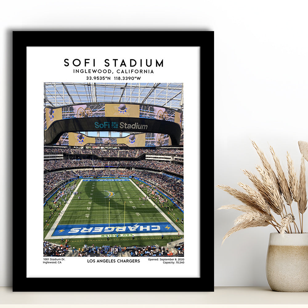 Sofi Stadium, Los Angeles Chargers Football Stadium Wall Art Print, Framed Art Prints Wall Decor
