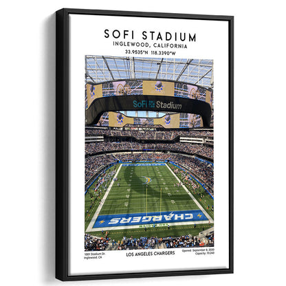 Sofi Stadium, Los Angeles Chargers Football Stadium Wall Art Print, Framed Canvas Prints Wall Art