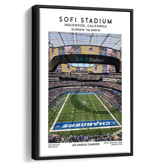 Sofi Stadium, Los Angeles Chargers Football Stadium Wall Art Print, Framed Canvas Prints Wall Art