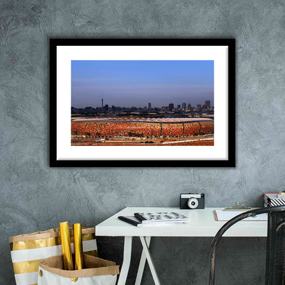 Soccer City South Africa, Stadium Canvas, Sport Art, Fan Gifts, White Border Framed Art Print Wall Decor