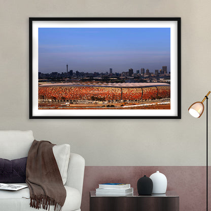 Soccer City South Africa, Stadium Canvas, Sport Art, Fan Gifts, White Border Framed Art Print Wall Decor