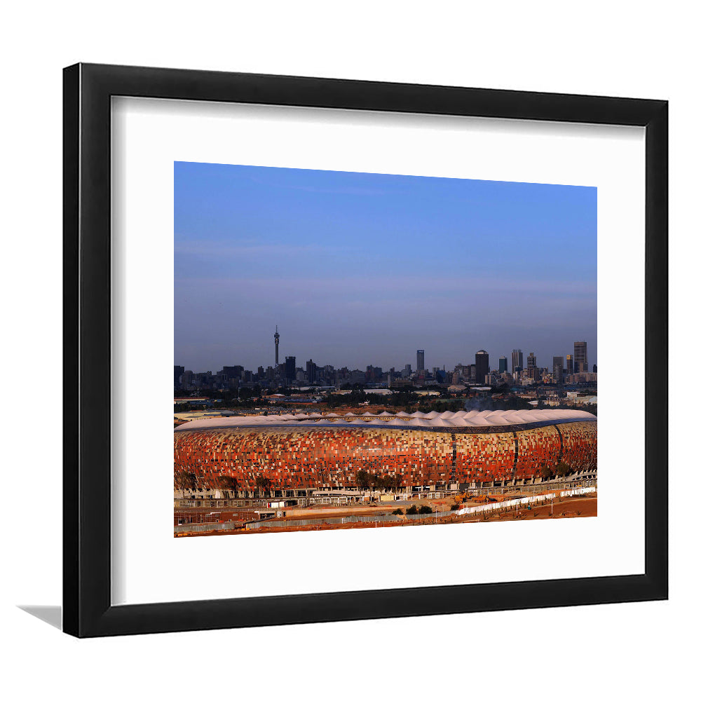 Soccer City South Africa, Stadium Canvas, Sport Art, Fan Gifts, White Border Framed Art Print Wall Decor