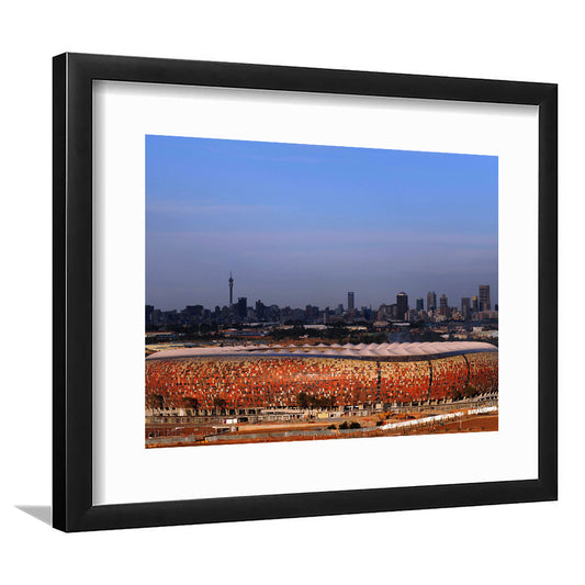 Soccer City South Africa, Stadium Canvas, Sport Art, Fan Gifts, White Border Framed Art Print Wall Decor