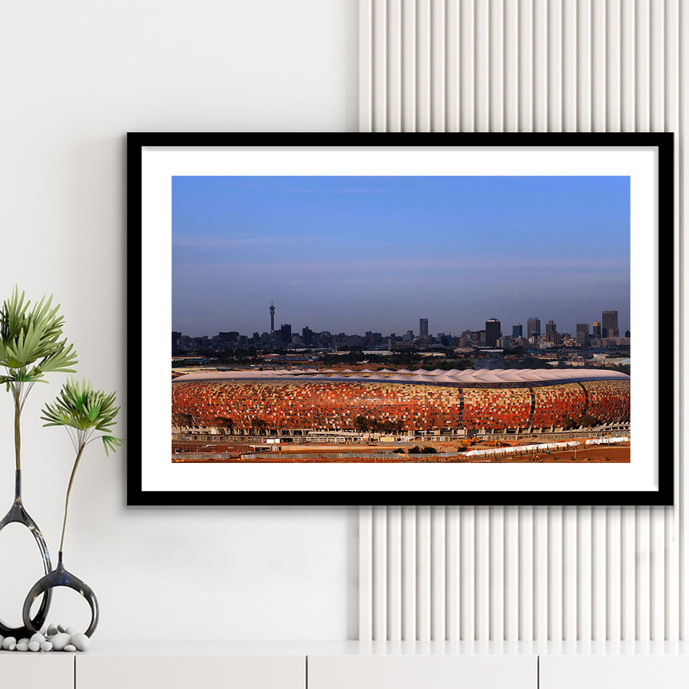 Soccer City South Africa, Stadium Canvas, Sport Art, Fan Gifts, White Border Framed Art Print Wall Decor