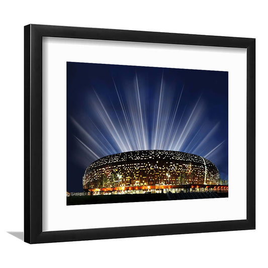 Soccer City South Africa, Stadium Canvas, Sport Art, Gift for him, White Border Framed Art Print Wall Decor