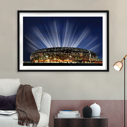 Soccer City South Africa, Stadium Canvas, Sport Art, Gift for him, White Border Framed Art Print Wall Decor