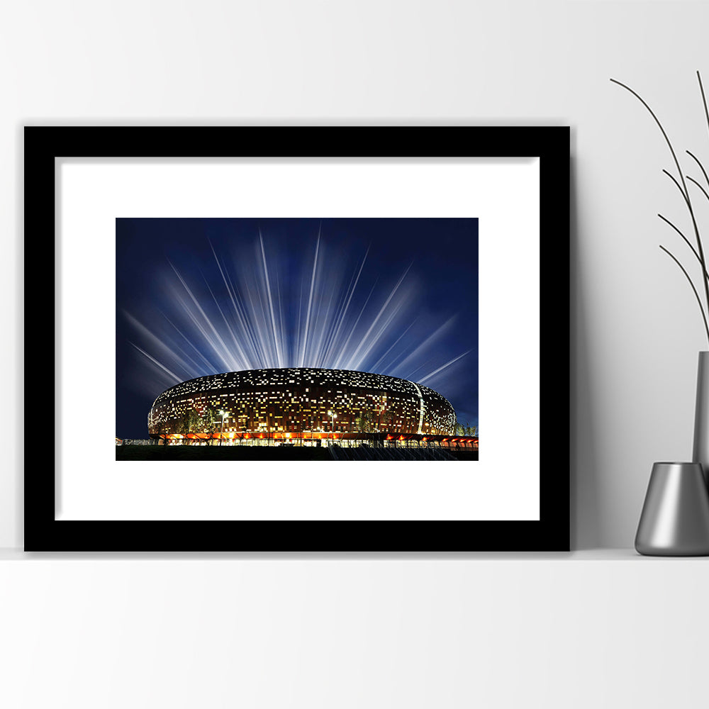 Soccer City South Africa, Stadium Canvas, Sport Art, Gift for him, White Border Framed Art Print Wall Decor