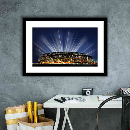 Soccer City South Africa, Stadium Canvas, Sport Art, Gift for him, White Border Framed Art Print Wall Decor