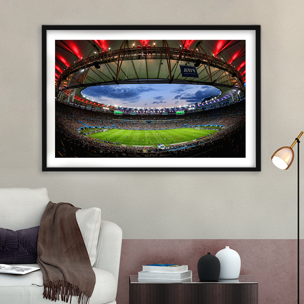Soccer Stadium, Stadium Canvas, Sport Art, Gift for him, White Border Framed Art Print Wall Decor