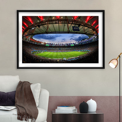 Soccer Stadium, Stadium Canvas, Sport Art, Gift for him, White Border Framed Art Print Wall Decor