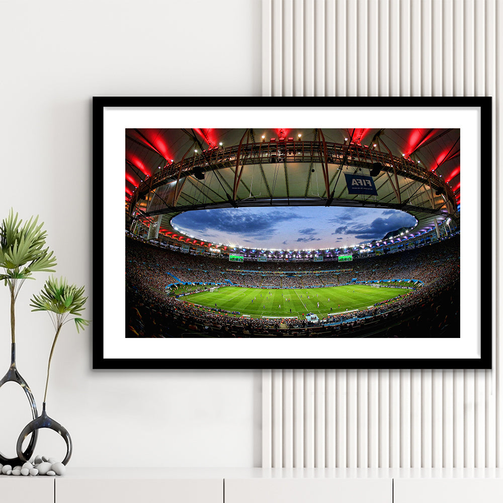 Soccer Stadium, Stadium Canvas, Sport Art, Gift for him, White Border Framed Art Print Wall Decor