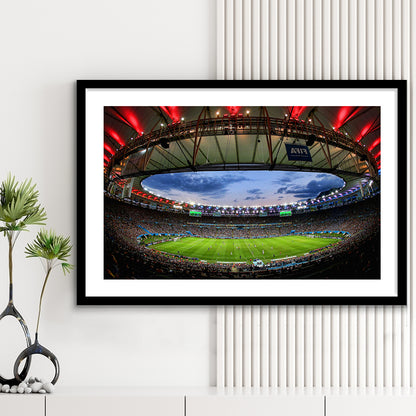 Soccer Stadium, Stadium Canvas, Sport Art, Gift for him, White Border Framed Art Print Wall Decor