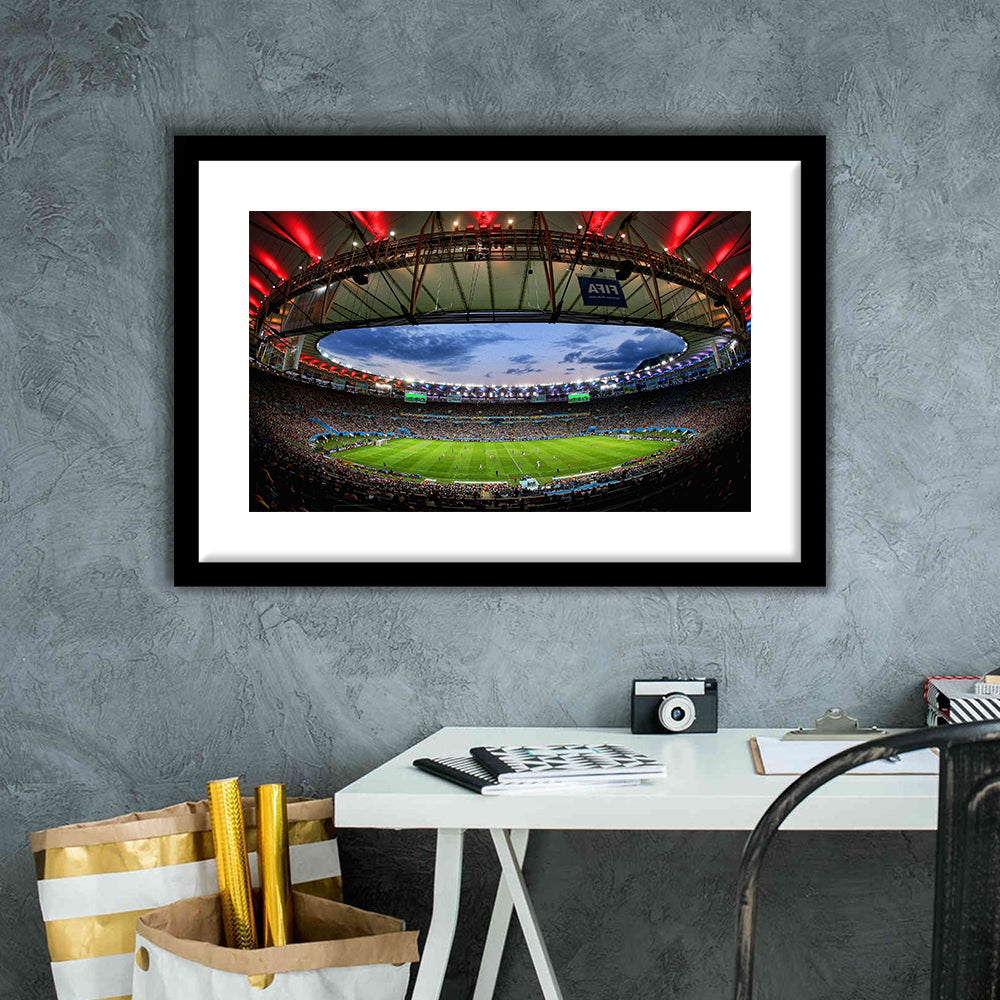 Soccer Stadium, Stadium Canvas, Sport Art, Gift for him, White Border Framed Art Print Wall Decor