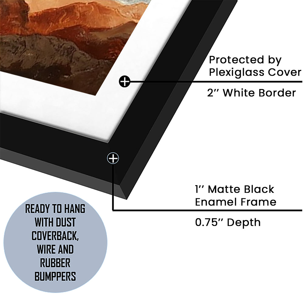 Soft Mountain View Large Stretched Floating Frame Wall Art Print, Framed Art Print White Border