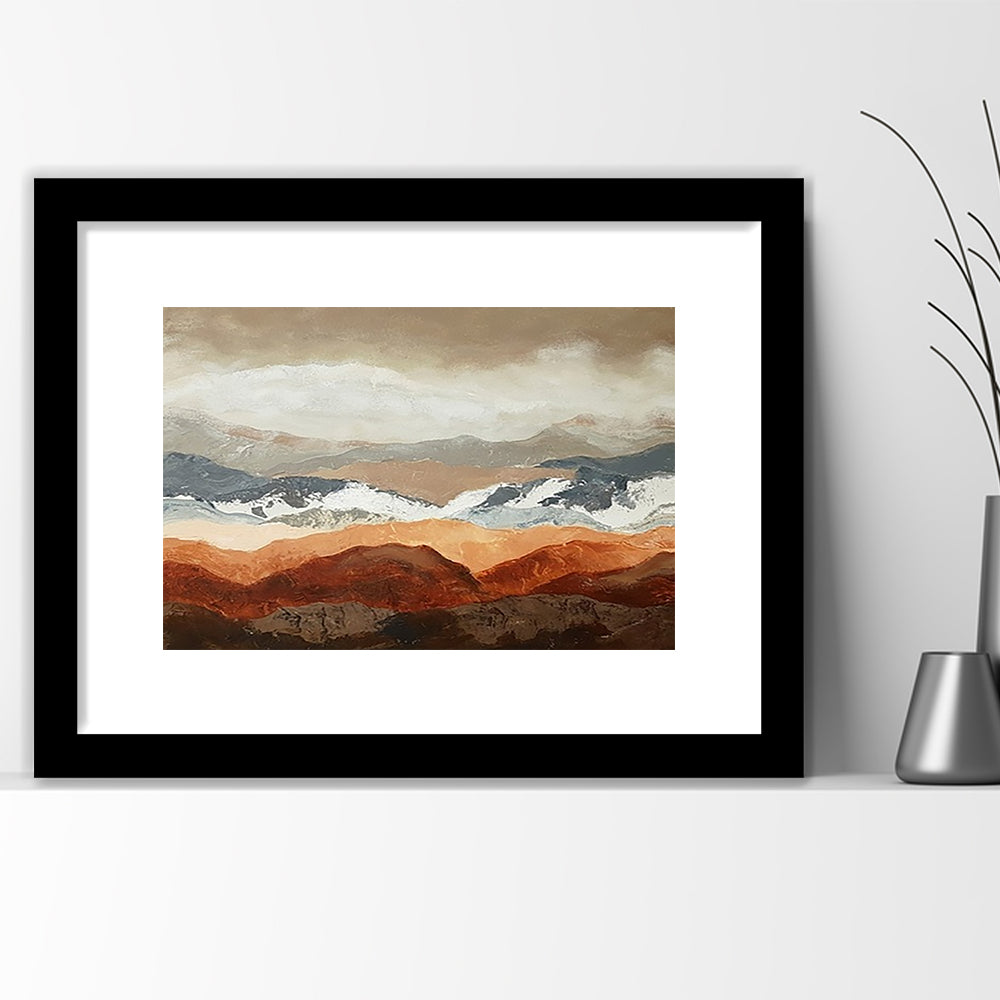 Soft Mountain View Large Stretched Floating Frame Wall Art Print, Framed Art Print White Border