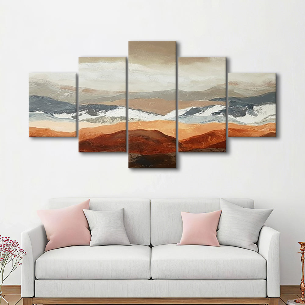 Soft Mountain View Large Stretched Canvas Floating Frame Wall Art Print, 5 Piece Large Cavas Print Wall Art