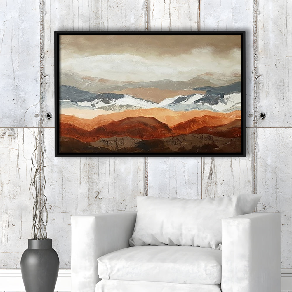 Soft Mountain View Large Stretched Canvas Floating Frame Wall Art Print, Framed Cavas Print, Floating Frame