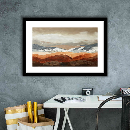 Soft Mountain View Large Stretched Floating Frame Wall Art Print, Framed Art Print White Border