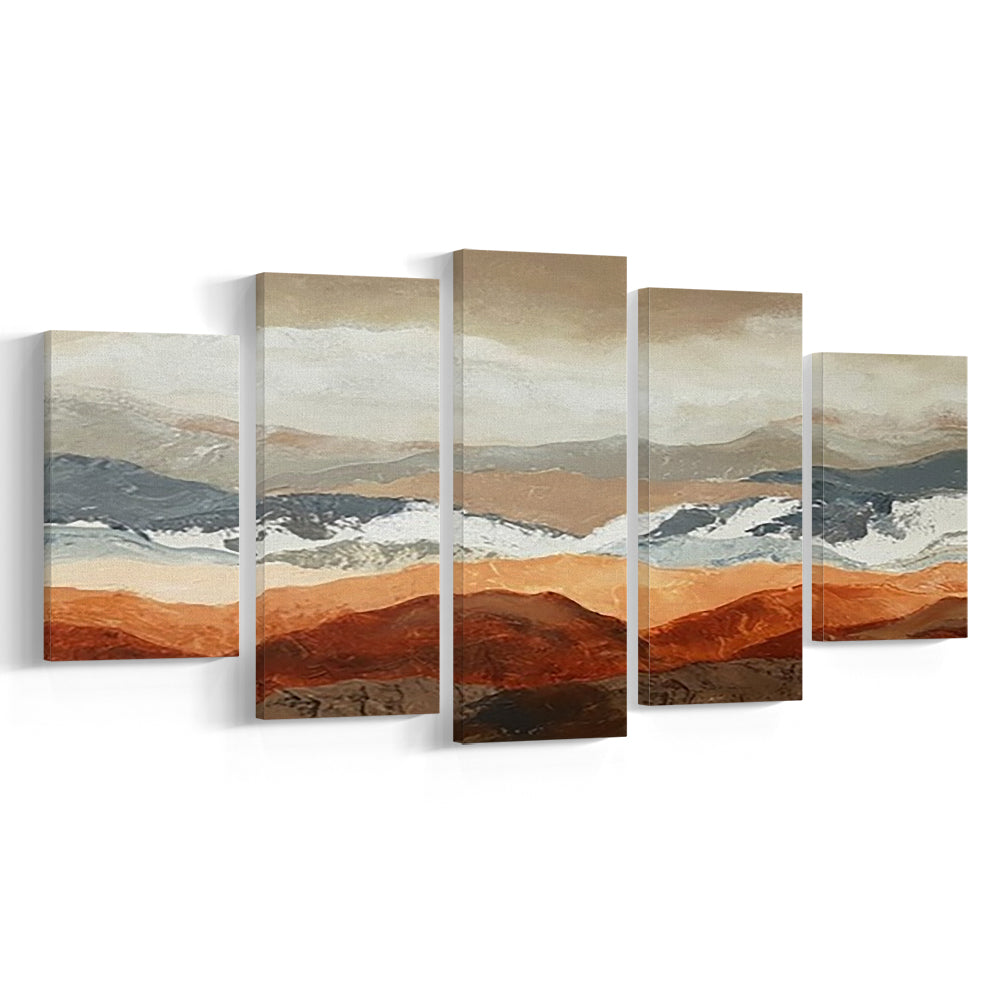 Soft Mountain View Large Stretched Canvas Floating Frame Wall Art Print, 5 Piece Large Cavas Print Wall Art