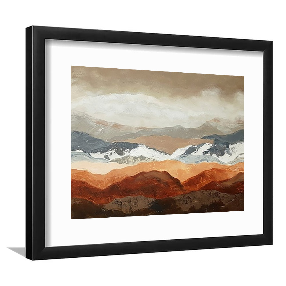Soft Mountain View Large Stretched Floating Frame Wall Art Print, Framed Art Print White Border