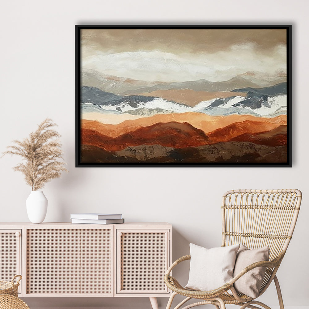 Soft Mountain View Large Stretched Canvas Floating Frame Wall Art Print, Framed Cavas Print, Floating Frame