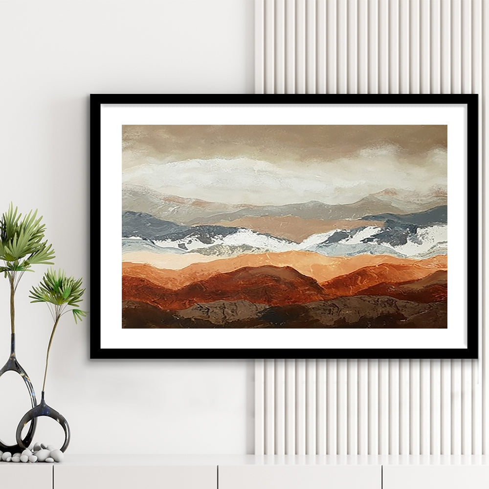 Soft Mountain View Large Stretched Floating Frame Wall Art Print, Framed Art Print White Border