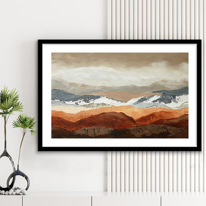 Soft Mountain View Large Stretched Floating Frame Wall Art Print, Framed Art Print White Border