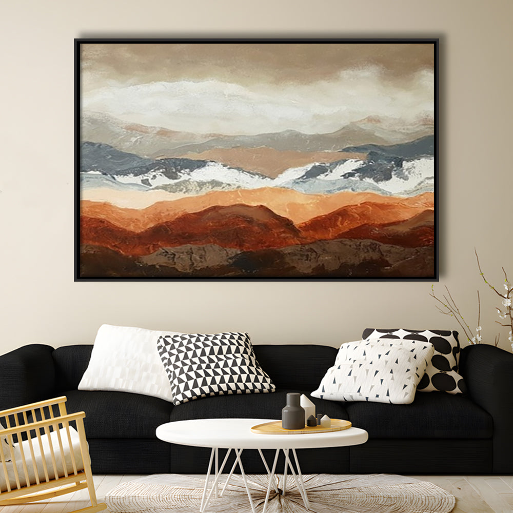 Soft Mountain View Large Stretched Canvas Floating Frame Wall Art Print, Framed Cavas Print, Floating Frame