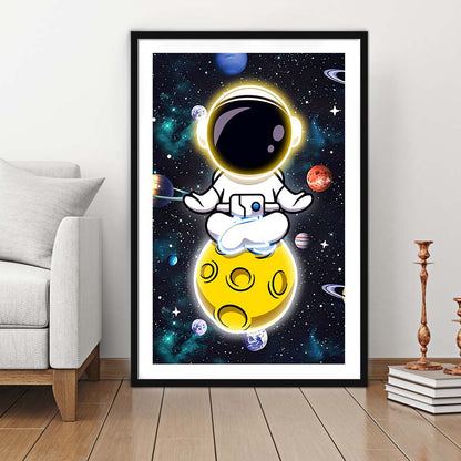 Solar System & Astronaut Boy, Framed Art Print, Luxury Pictures Framed, White Border