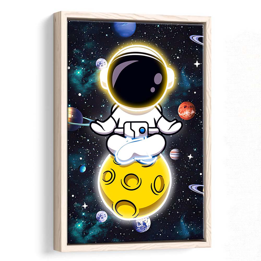 Solar System & Astronaut Boy, Framed Canvas Print, Floating Frame, Luxury Wall Art Decor