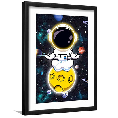Solar System & Astronaut Boy, Framed Art Print, Luxury Pictures Framed, White Border