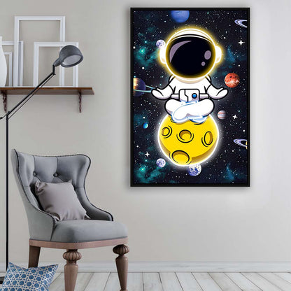 Solar System & Astronaut Boy, Framed Canvas Print, Floating Frame, Luxury Wall Art Decor