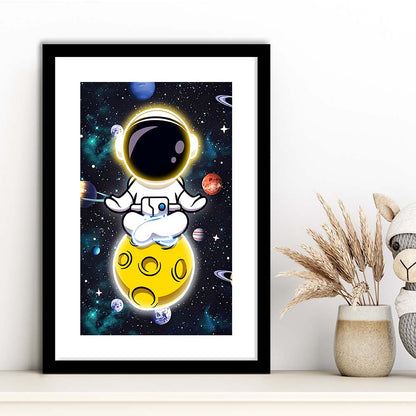 Solar System & Astronaut Boy, Framed Art Print, Luxury Pictures Framed, White Border