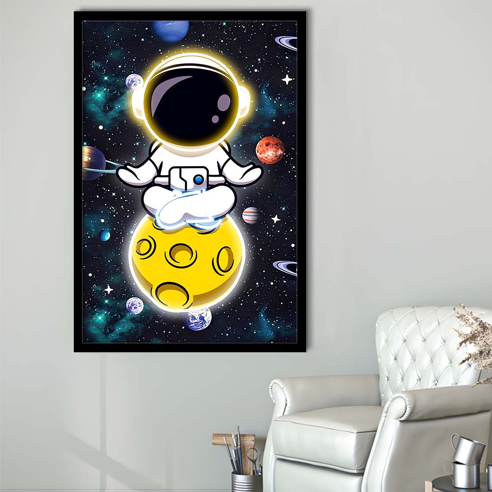 Solar System & Astronaut Boy, Framed Art Print, Picture Framed Wall Art Decor