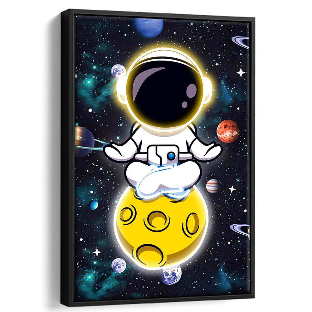 Solar System & Astronaut Boy, Framed Canvas Print, Floating Frame, Luxury Wall Art Decor