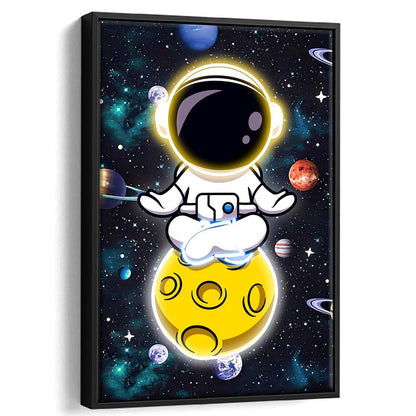 Solar System & Astronaut Boy, Framed Canvas Print, Floating Frame, Luxury Wall Art Decor