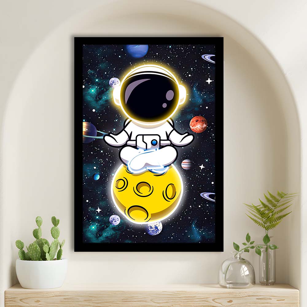 Solar System & Astronaut Boy, Framed Art Print, Picture Framed Wall Art Decor