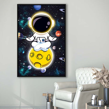 Solar System & Astronaut Boy, Framed Canvas Print, Floating Frame, Luxury Wall Art Decor