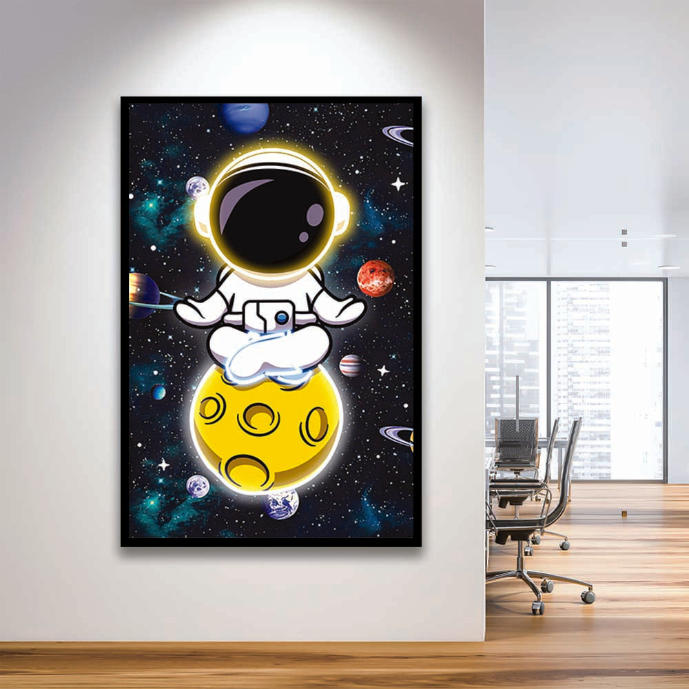 Solar System & Astronaut Boy, Framed Art Print, Picture Framed Wall Art Decor