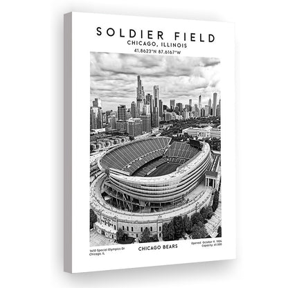 Soldier Field Stadium Black And White, Chicago Bears Football Stadium Wall Art Print, Canvas Prints Wall Art, Man Cave Decor