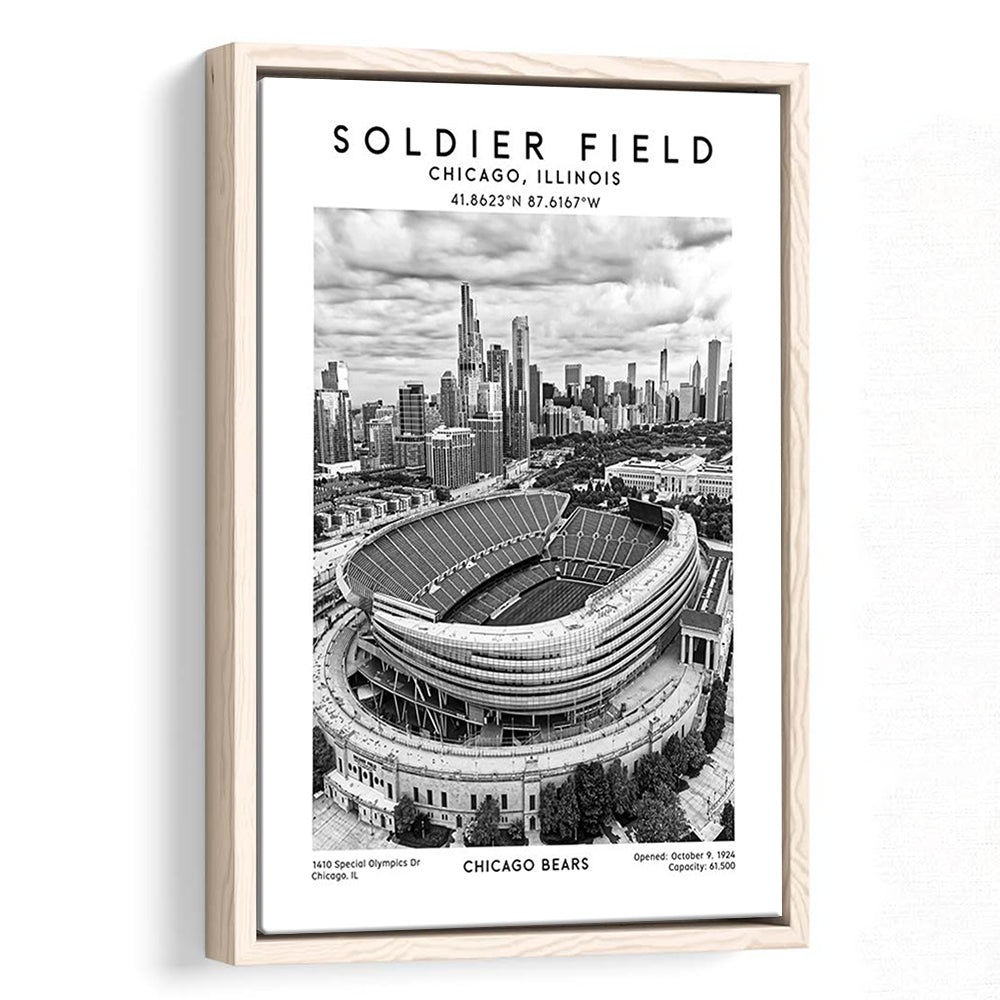 Soldier Field Stadium Black And White, Chicago Bears Football Stadium Wall Art Print, Framed Canvas Prints Wall Art