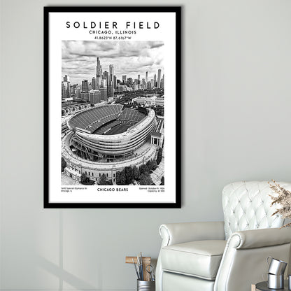 Soldier Field Stadium Black And White, Chicago Bears Football Stadium Wall Art Print, Framed Art Prints Wall Decor