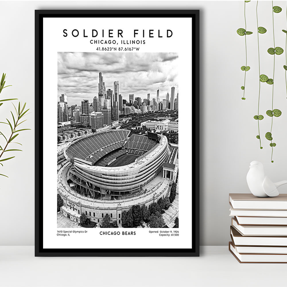 Soldier Field Stadium Black And White, Chicago Bears Football Stadium Wall Art Print, Framed Canvas Prints Wall Art